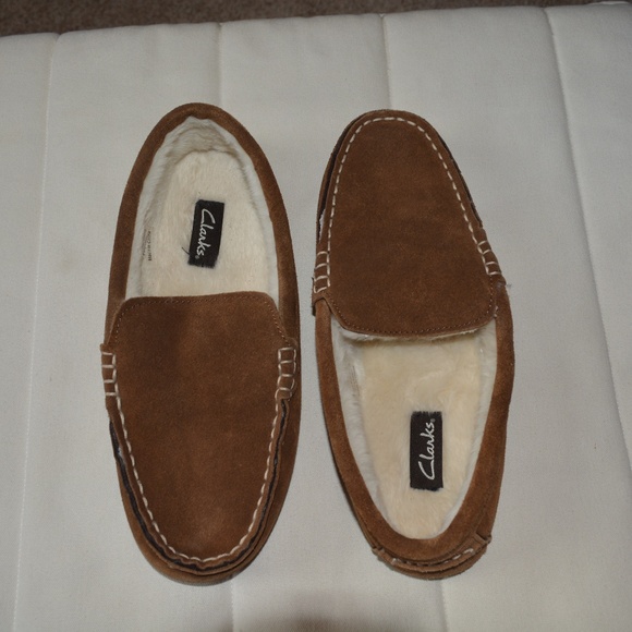 clarks mens slippers leather